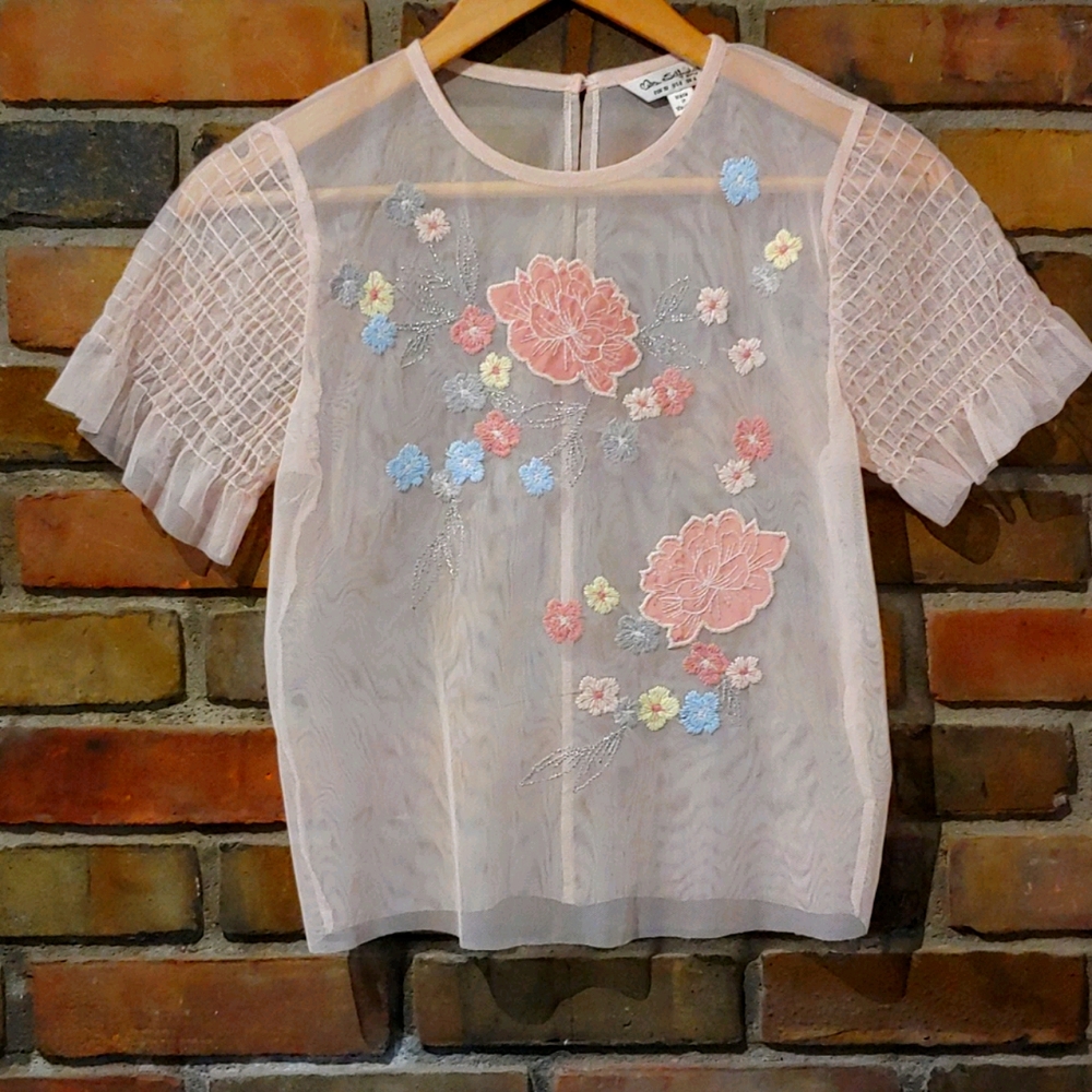 Miss Selfridge Mesh Embroidered Floral Blouse